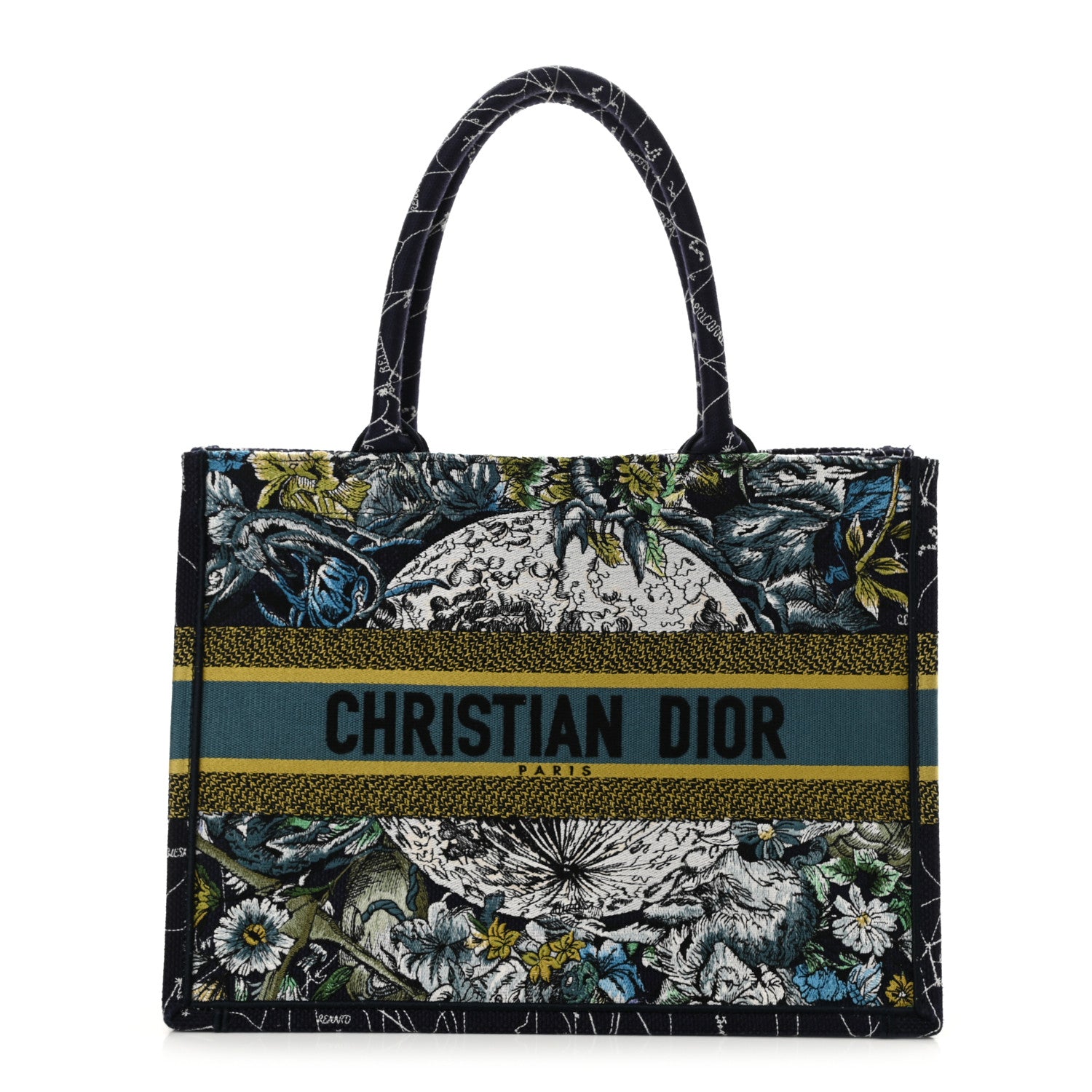 Christian Dior Canvas Embroidered Medium Zodiac Book Tote Blue Multicolor 1 of 8