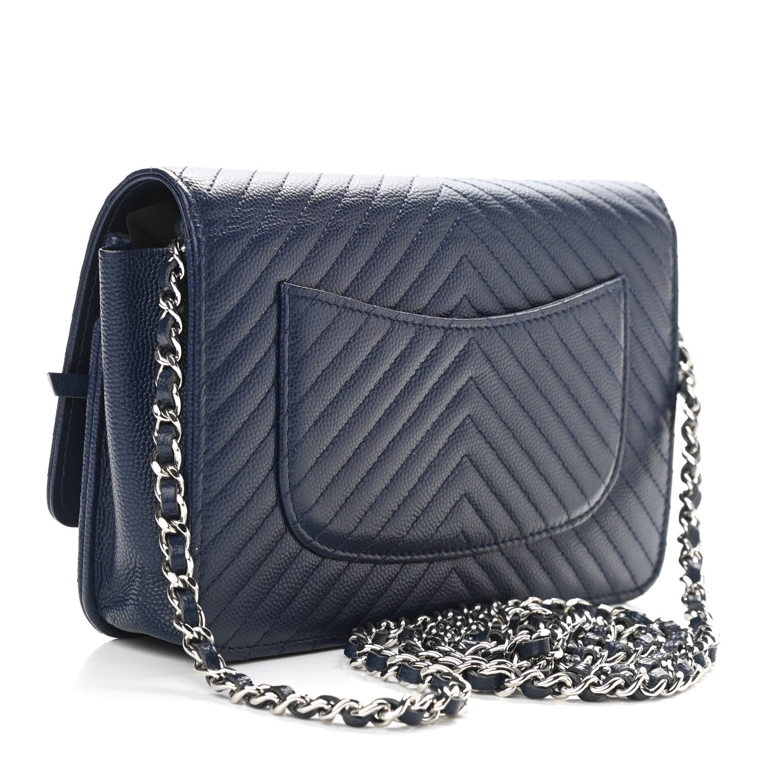 Chanel Caviar Chevron Quilted Wallet On Chain WOC Navy 3 of 11