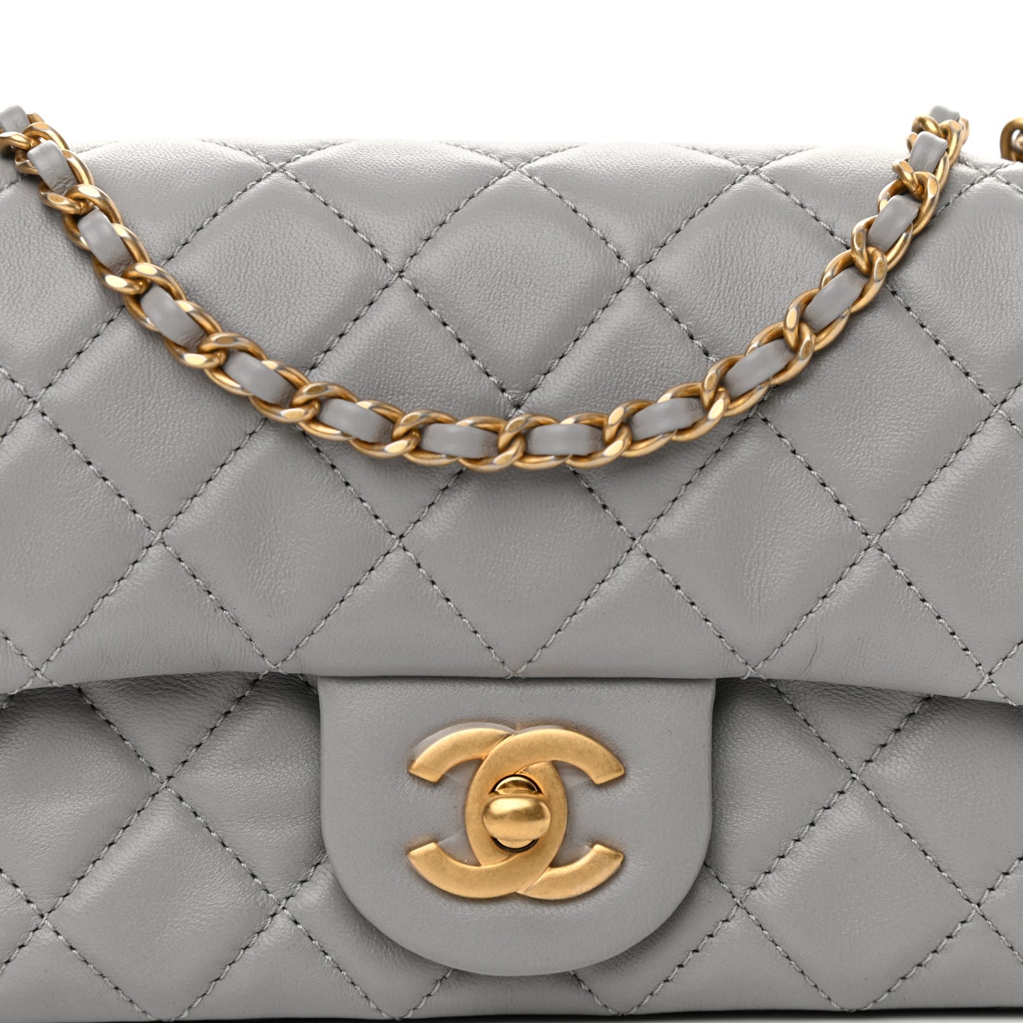 Lambskin Quilted Mini Rectangular Pearl Crush Flap Grey