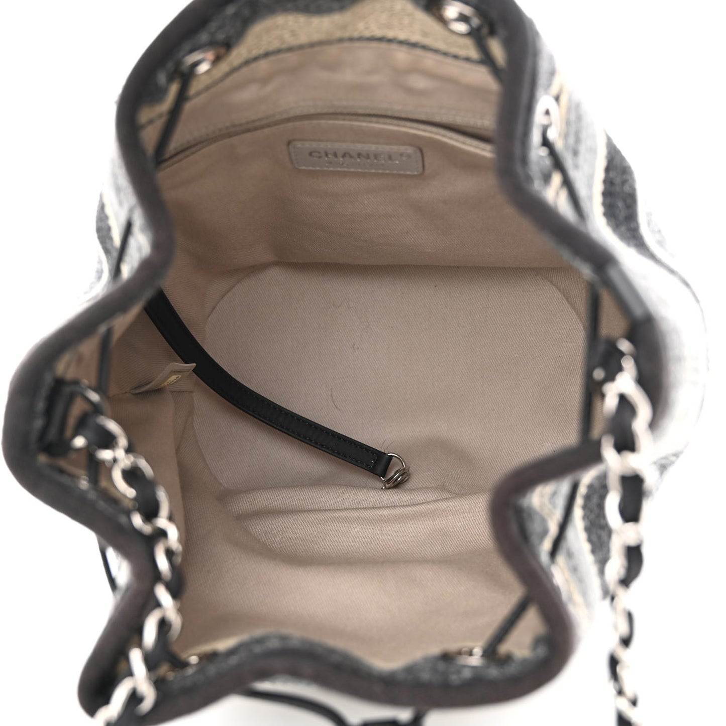 Striped Canvas Deauville Drawstring Bag Grey Black