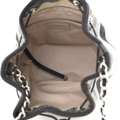 Chanel Striped Canvas Deauville Drawstring Bag Grey Black 5 of 12