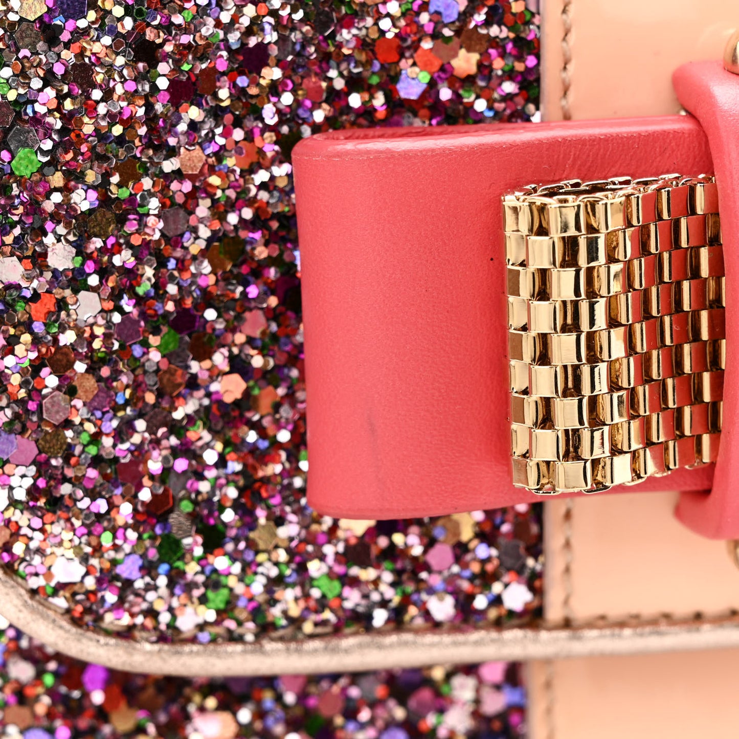 Glitter Calfskin Sweety Charity Crossbody Multicolor Pink