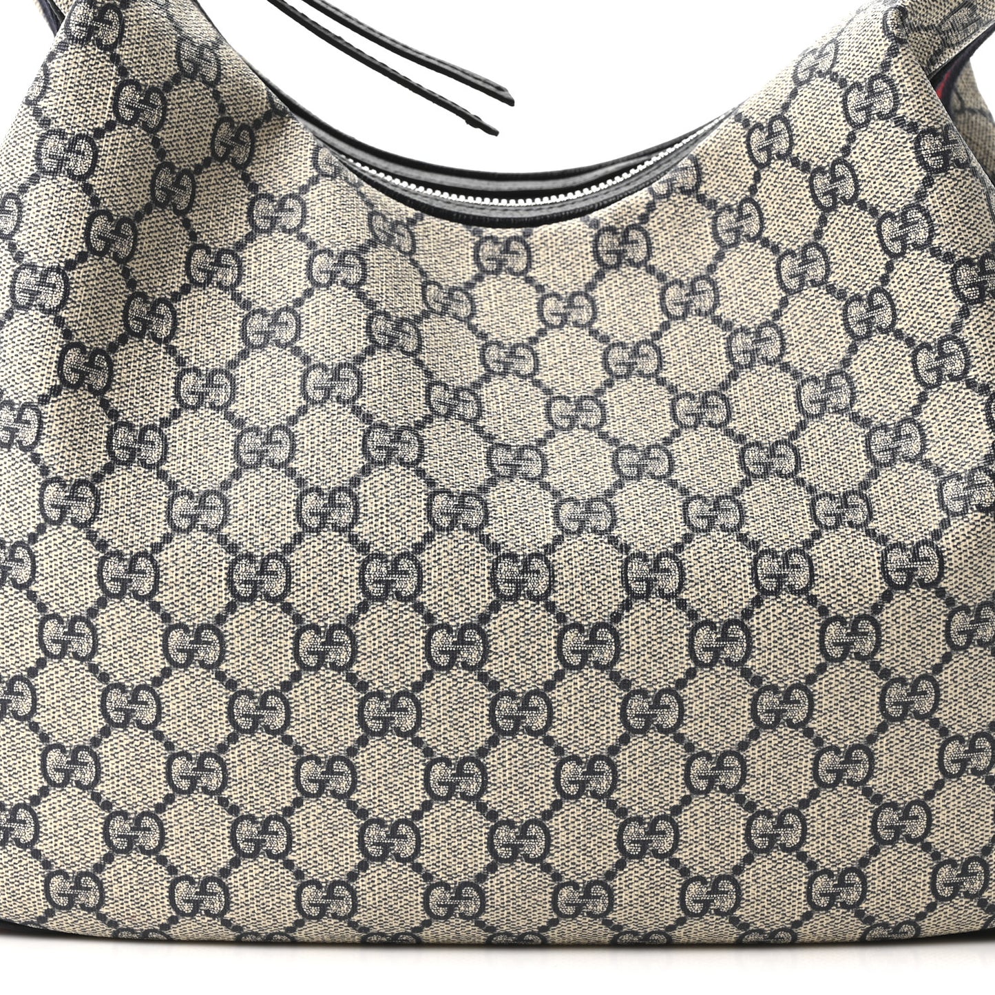 GG Supreme Monogram Textured Calfskin Web Large Attache Shoulder Bag Beige Blue