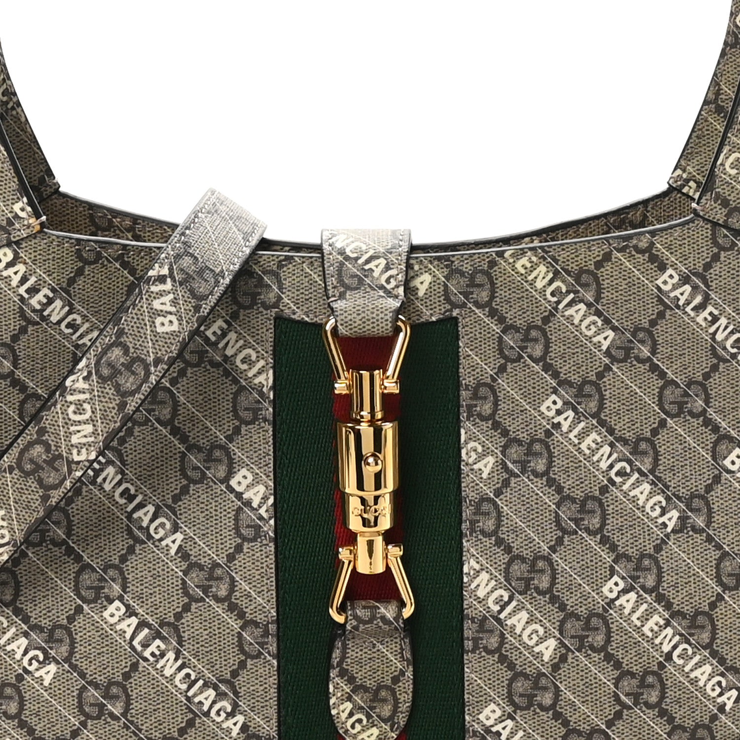 Gucci X BALENCIAGA GG Supreme Monogram Striped Logo Print Web Small Jackie 1961 Hobo Beige Ebony Mystic White 8 of 10