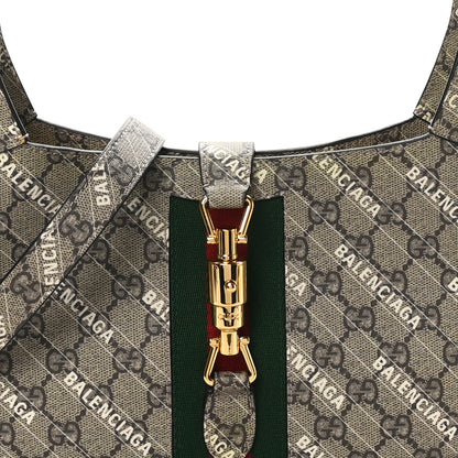 Gucci X BALENCIAGA GG Supreme Monogram Striped Logo Print Web Small Jackie 1961 Hobo Beige Ebony Mystic White 8 of 10