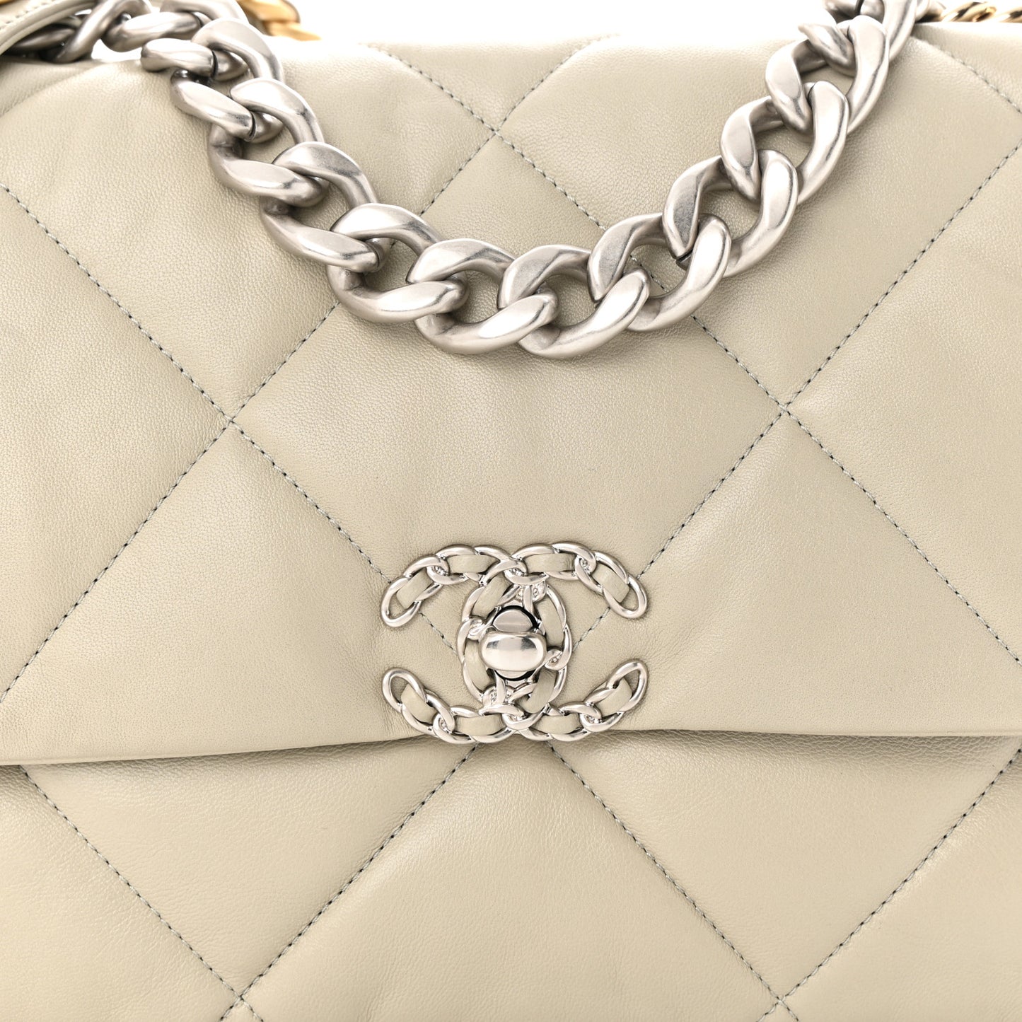 Lambskin Quilted Large Chanel 19 Flap Light Grey