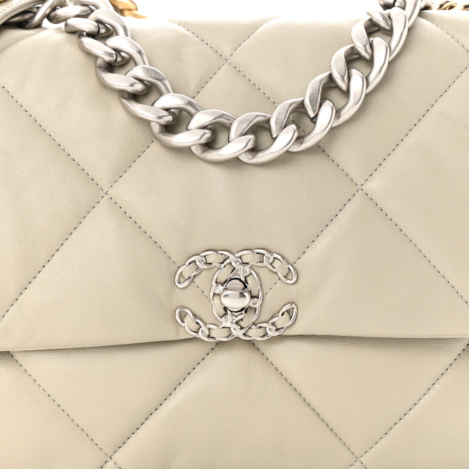 Chanel Lambskin Quilted Large Chanel 19 Flap Light Grey 8 of 12