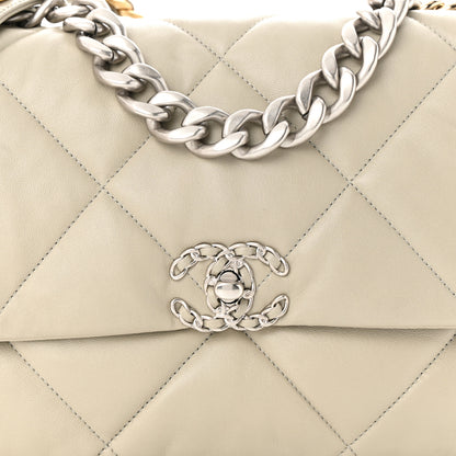 Chanel Lambskin Quilted Large Chanel 19 Flap Light Grey 8 of 12