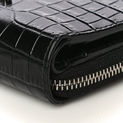 Saint Laurent Calfskin Crocodile Embossed Monogram Compact Wallet Black 10 of 13