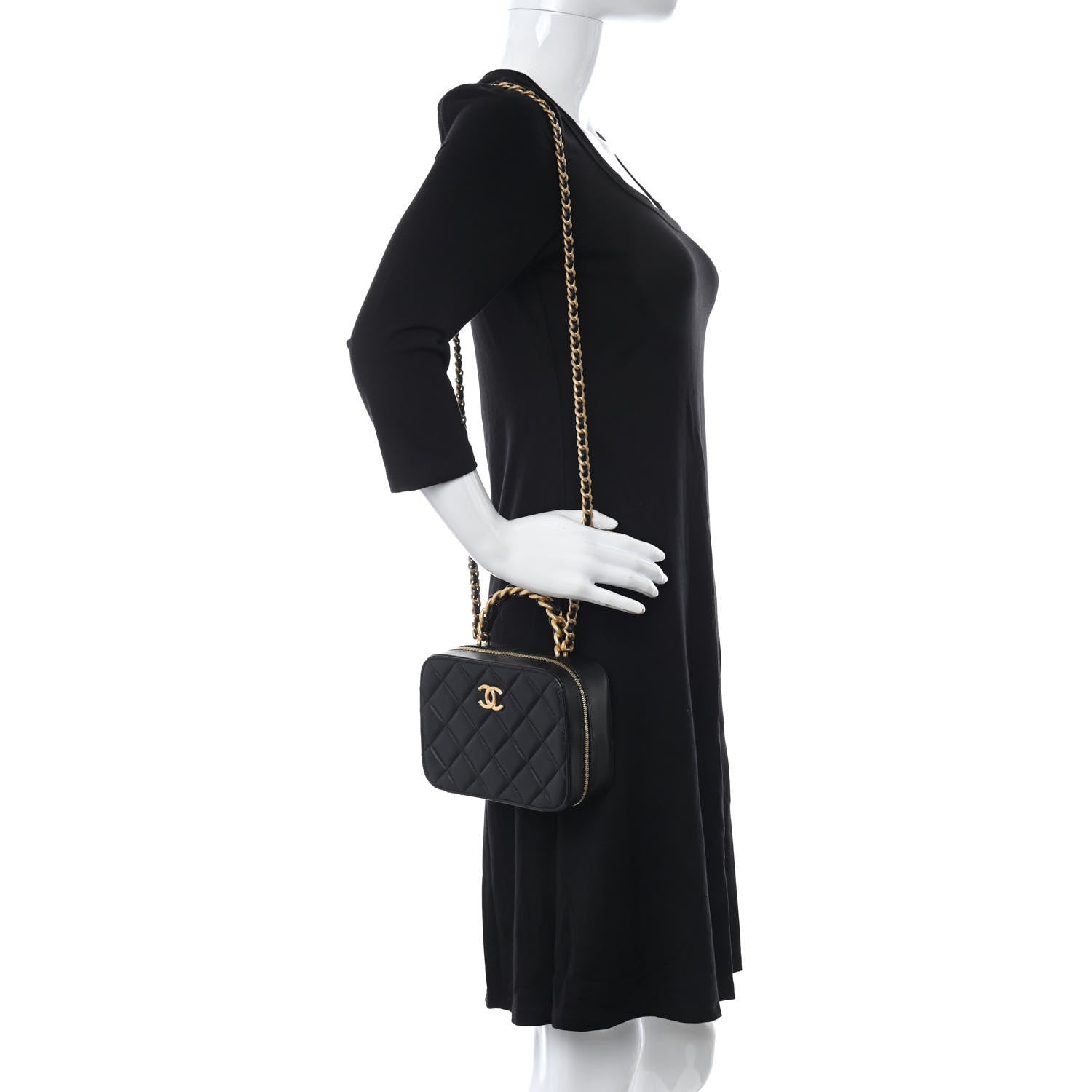 Chanel Lambskin Quilted Top Handle Small Vanity Case Black 2 of 13