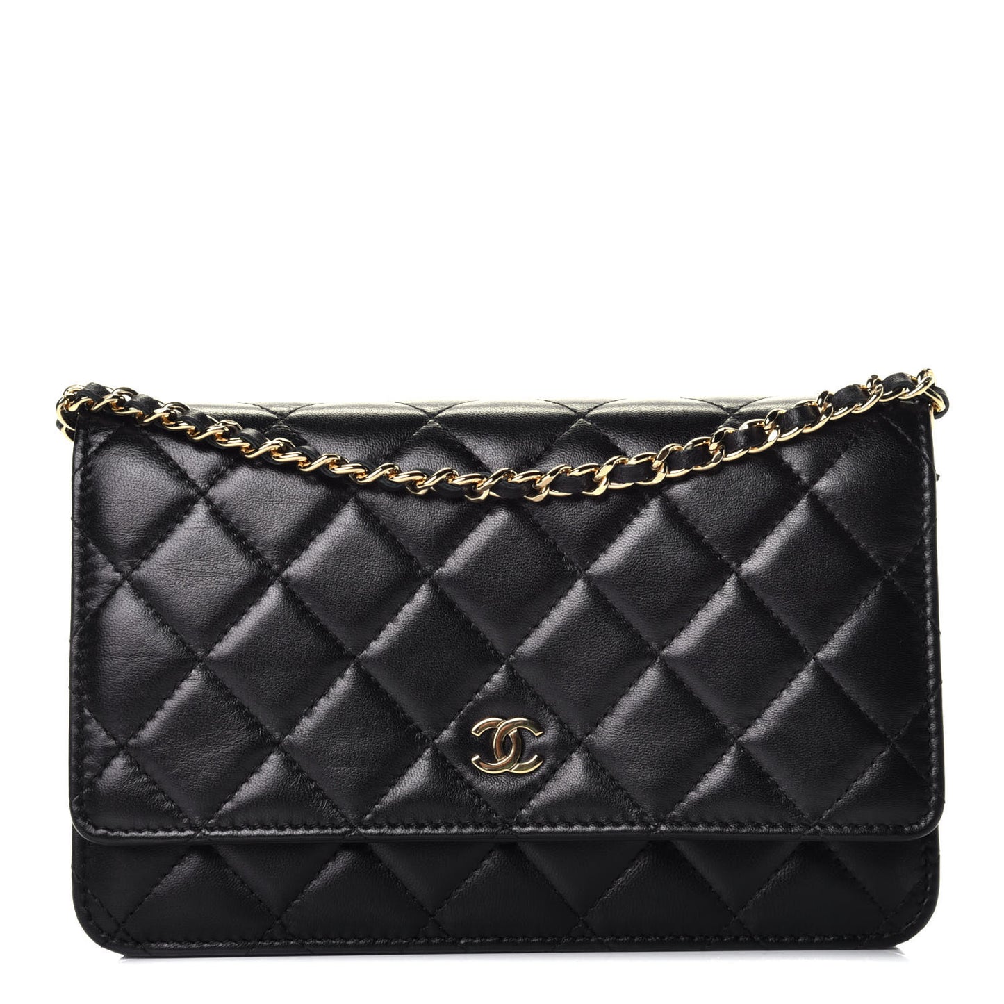 Lambskin Quilted Wallet On Chain WOC Black