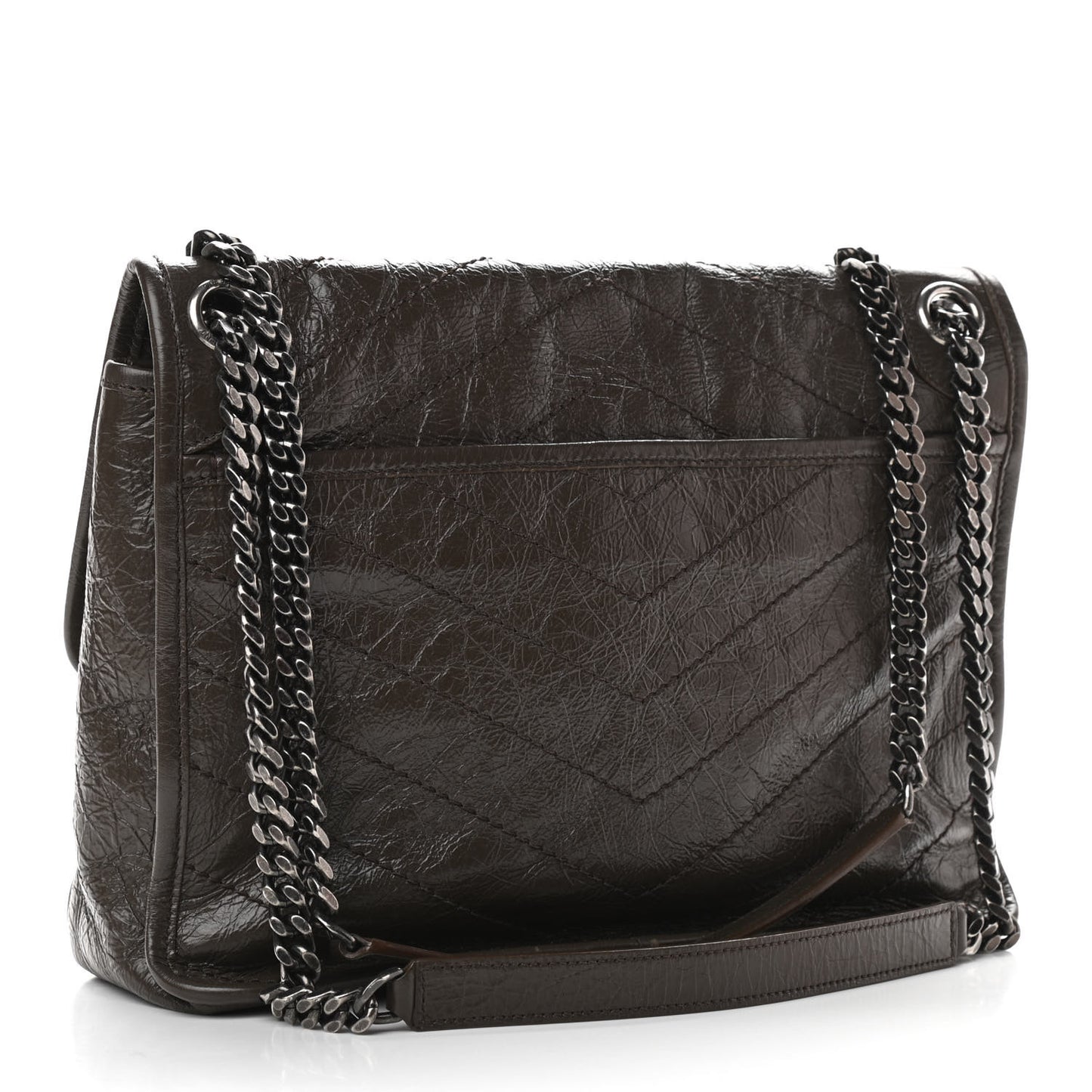 Crinkled Calfskin Matelasse Monogram Medium Niki Chain Satchel Faggio