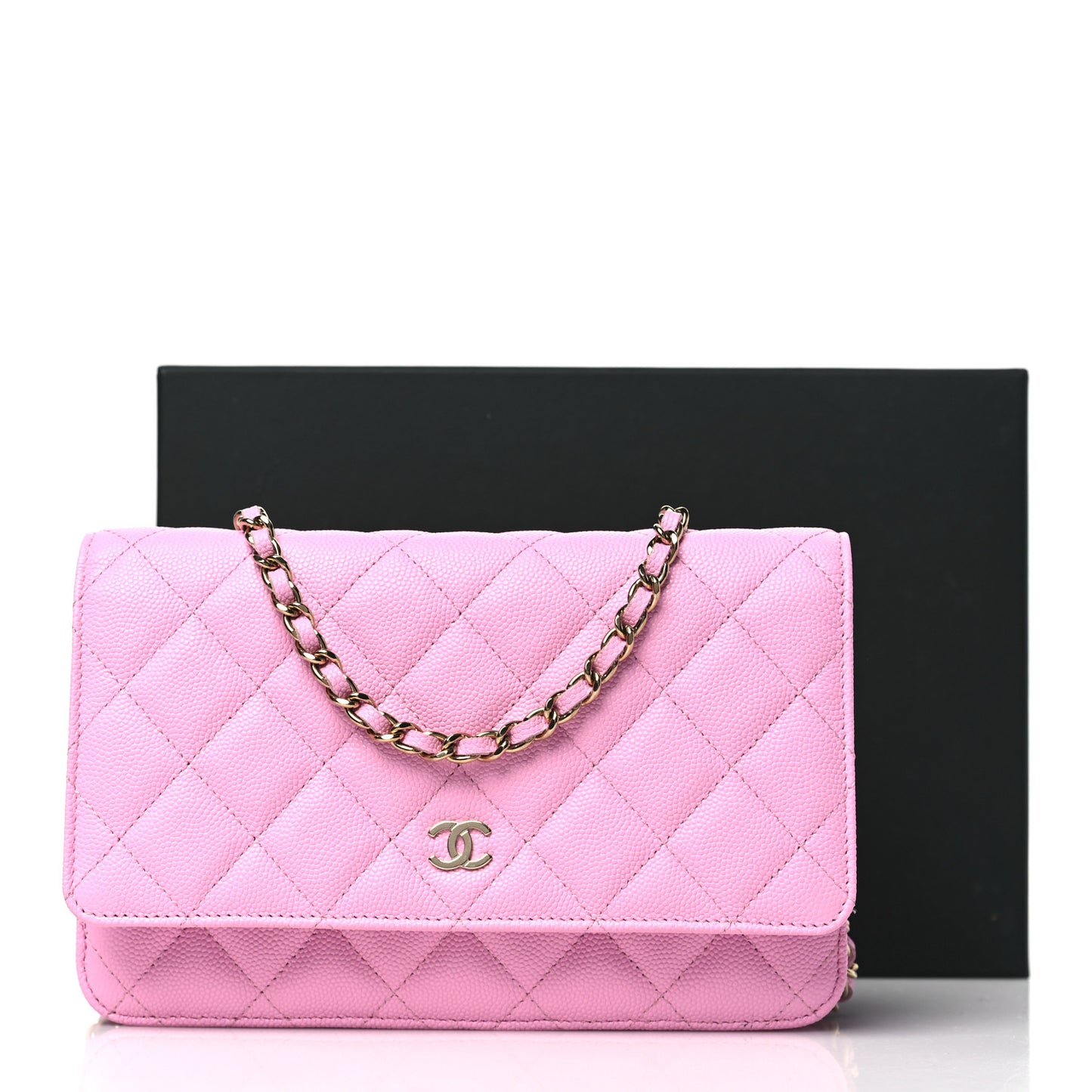 Caviar Quilted Wallet on Chain WOC Light Pink