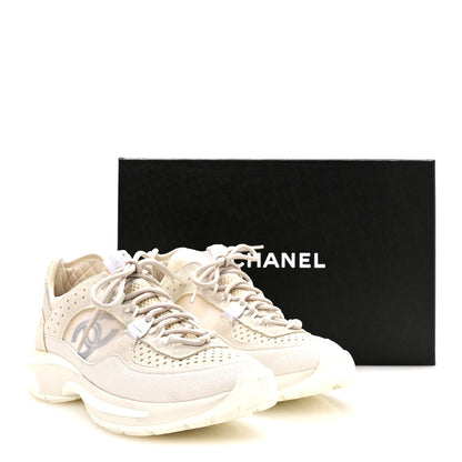 Chanel Suede Calfskin Womens CC Sneakers 38 White 8 of 8