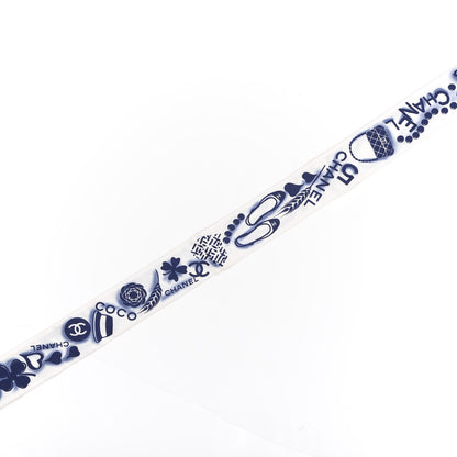 Chanel Silk CC Slim Bandeau Scarf White Blue 3 of 4