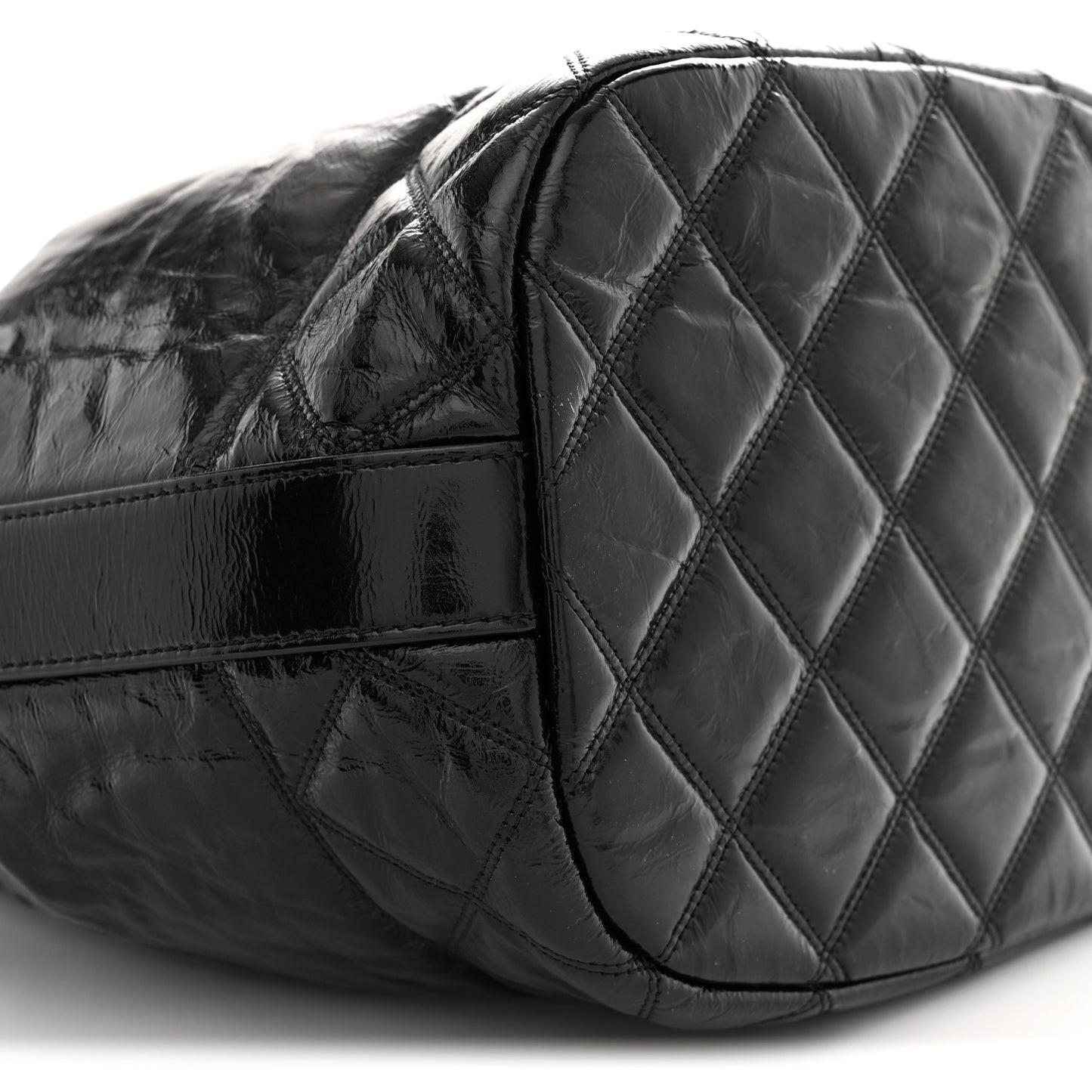 Shiny Aged Calfskin CC Chain Drawstring Bag Black
