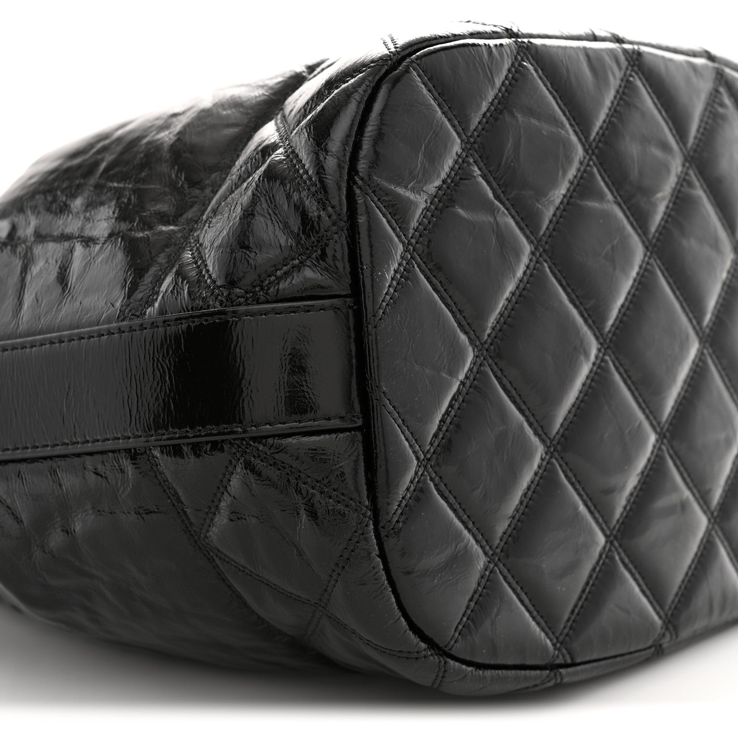Chanel Shiny Aged Calfskin CC Chain Drawstring Bag Black 9 of 10