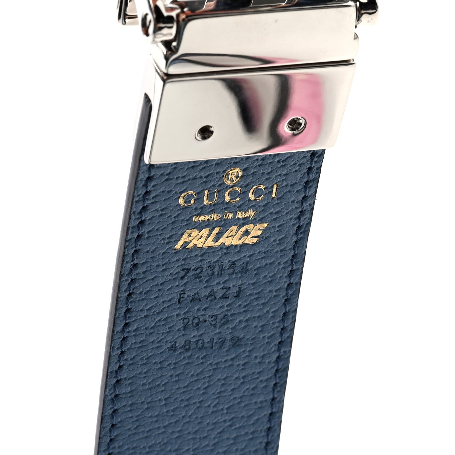 Gucci X PALACE GG Supreme Monogram Palace Textured Dollar Calfskin Square G Reversible Belt 90 36 Pink Pale Rose Palace Pale Blue 3 of 4