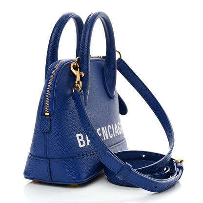 Balenciaga Signature Grained Calfskin Logo XXS Ville Top Handle Bag Bleu Roi White 3 of 19