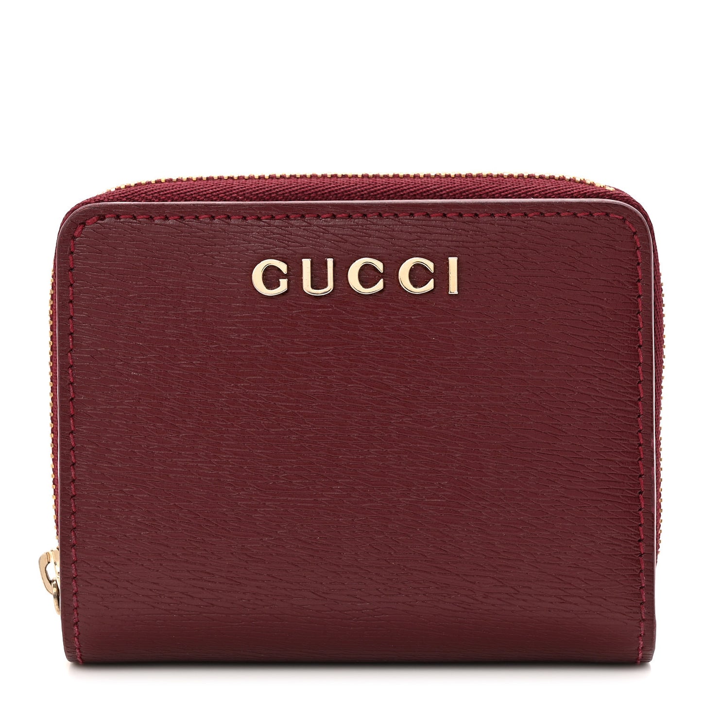 Textured Calfskin Script Logo Mini Wallet Rosso Ancora