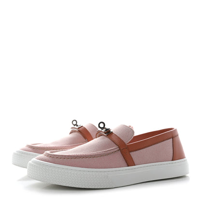 Hermes Toile De Coton Calfskin Womens Game Slip On Sneakers 39.5 Framboise Rose Bubinga 3 of 12