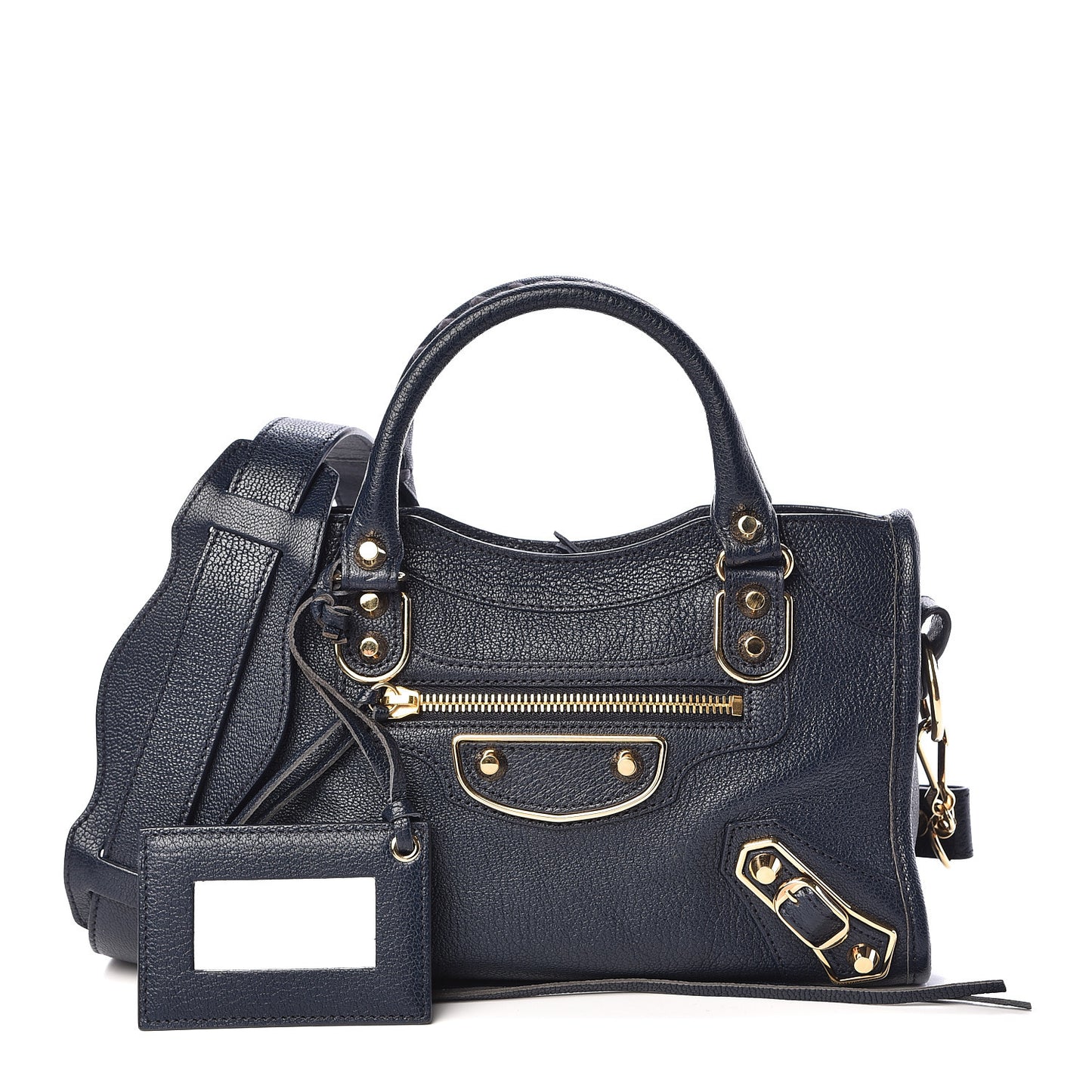 Chevre Gold Metallic Edge Hardware Mini City Bleu Nuit Dark Sea