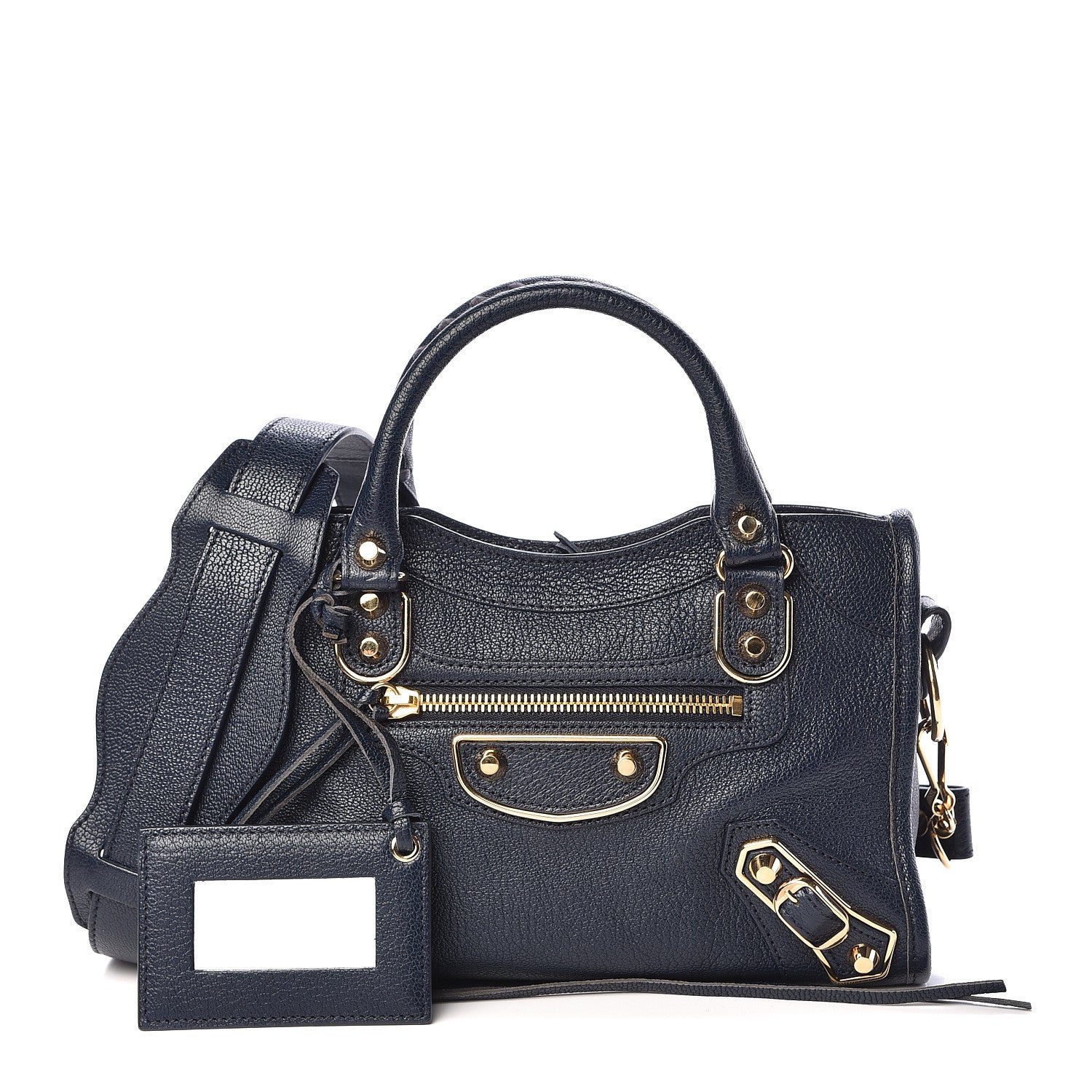 Balenciaga Chevre Gold Metallic Edge Hardware Mini City Bleu Nuit Dark Sea 1 of 10