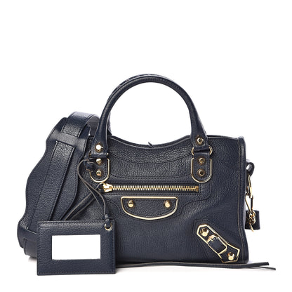 Balenciaga Chevre Gold Metallic Edge Hardware Mini City Bleu Nuit Dark Sea 1 of 10