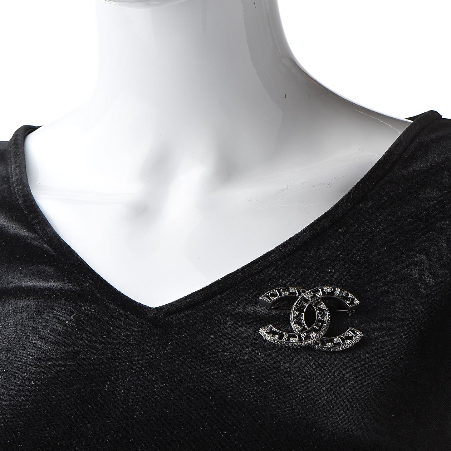 Crystal Baguette CC Brooch Black Silver