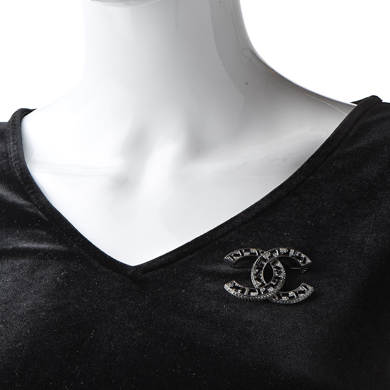 Chanel Crystal Baguette CC Brooch Black Silver 2 of 5