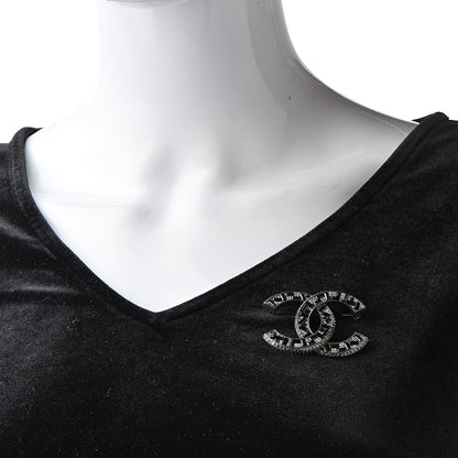 Chanel Crystal Baguette CC Brooch Black Silver 2 of 5