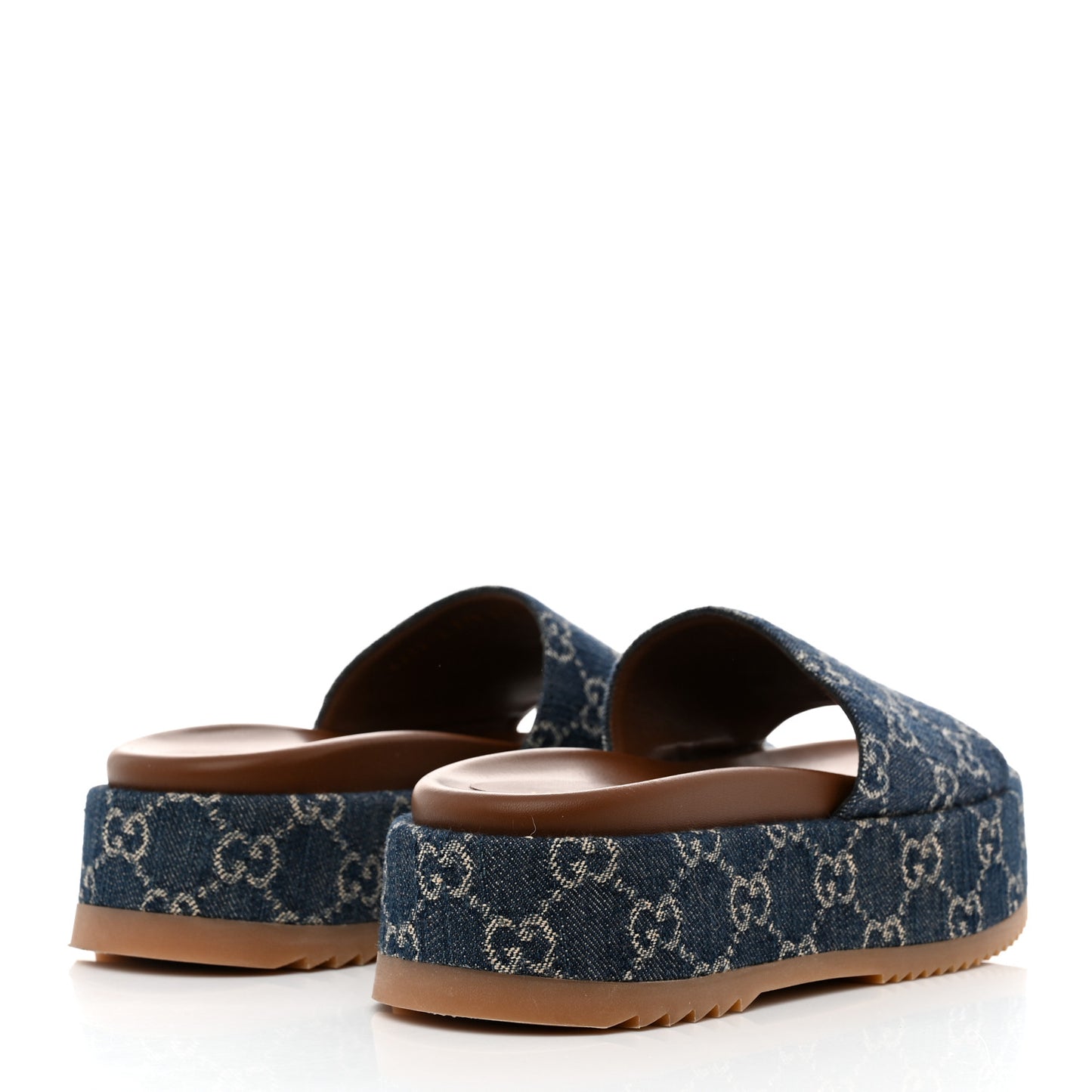 New Denim GG Monogram Angelina Platform 55mm Slide Sandals 37.5 Blue Tea