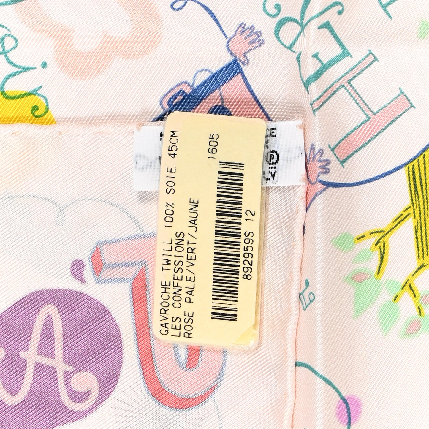 Silk Les Confessions Scarf 45 Rose Pale Vert Jaune