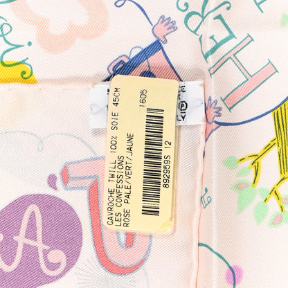 Hermes Silk Les Confessions Scarf 45 Rose Pale Vert Jaune 4 of 4