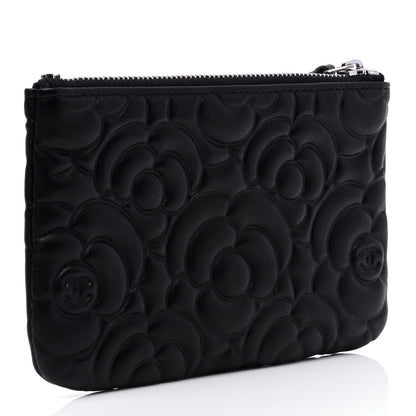 Chanel Goatskin Camellia Embossed Cosmetic Pouch Black 2 of 4