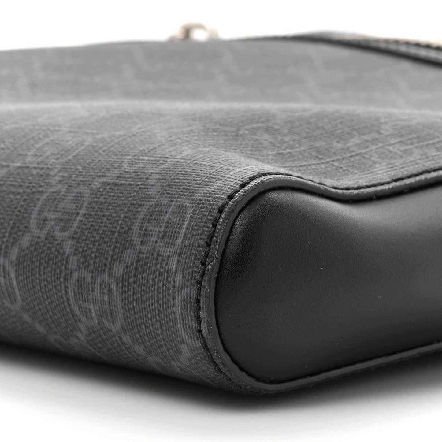 GG Supreme Monogram Appia Calfskin Web Flat Messenger Bag Black Grey
