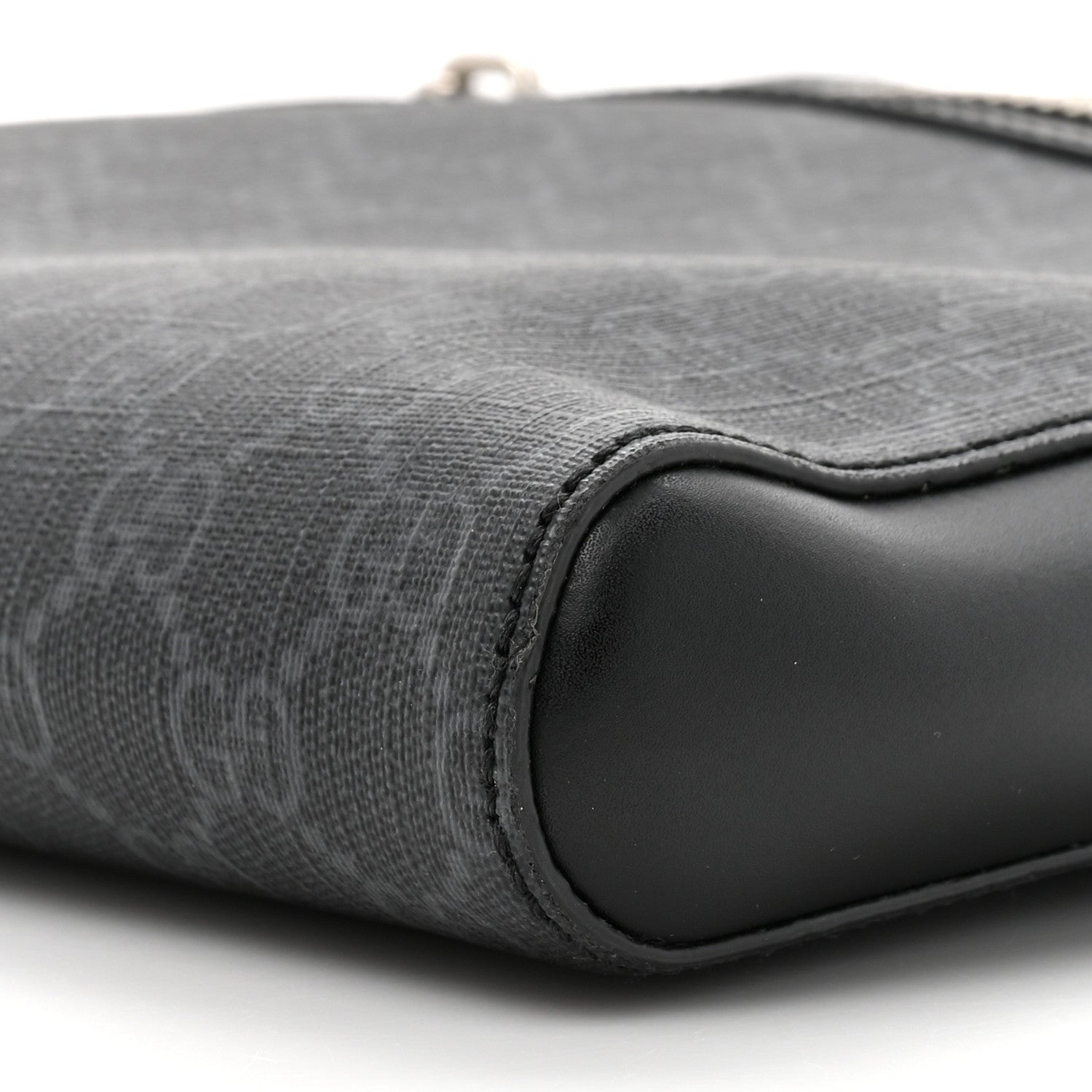 Gucci GG Supreme Monogram Appia Calfskin Web Flat Messenger Bag Black Grey 9 of 10