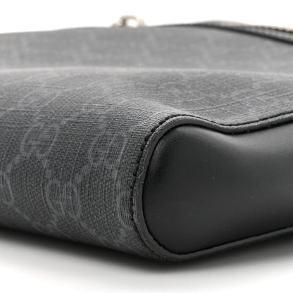 Gucci GG Supreme Monogram Appia Calfskin Web Flat Messenger Bag Black Grey 9 of 10