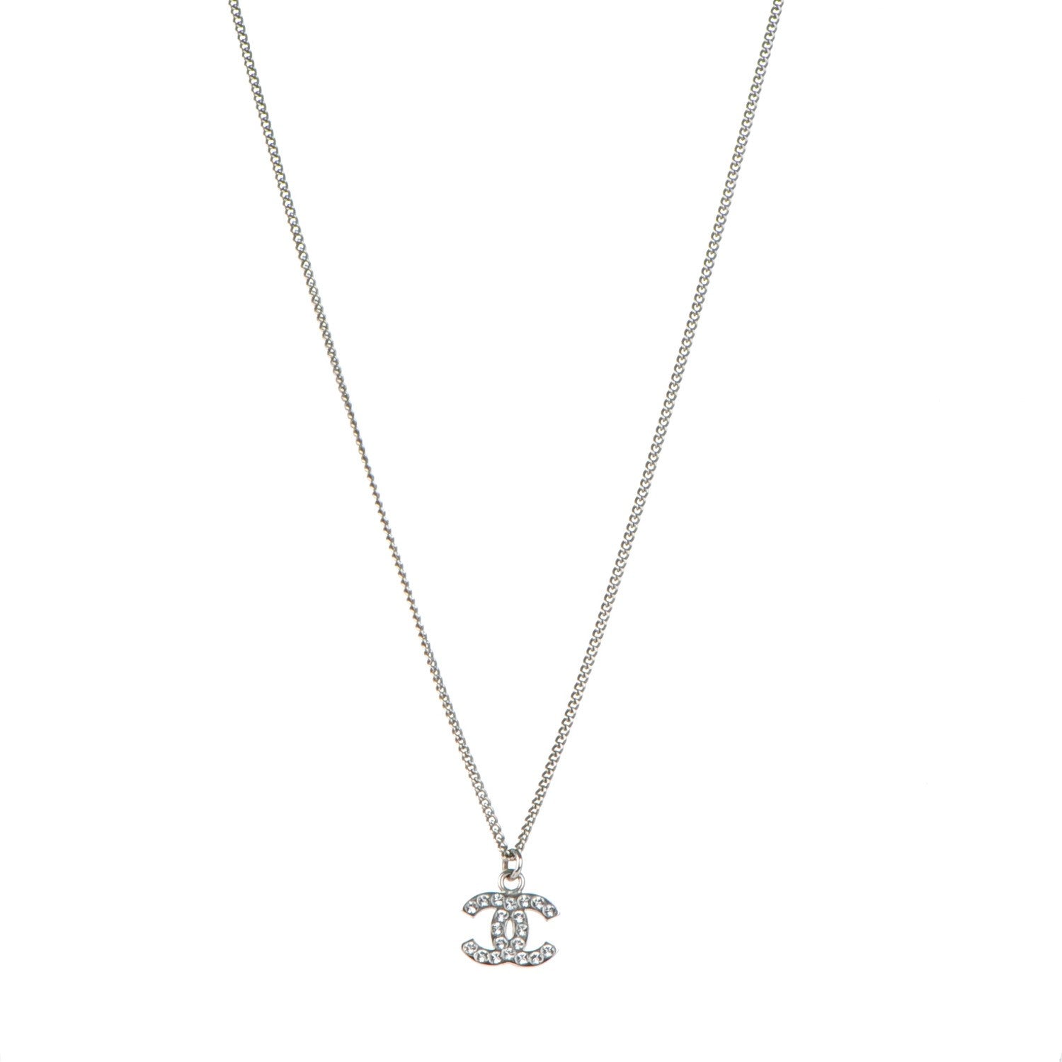 Chanel Crystal Timeless CC Necklace Silver 1 of 4