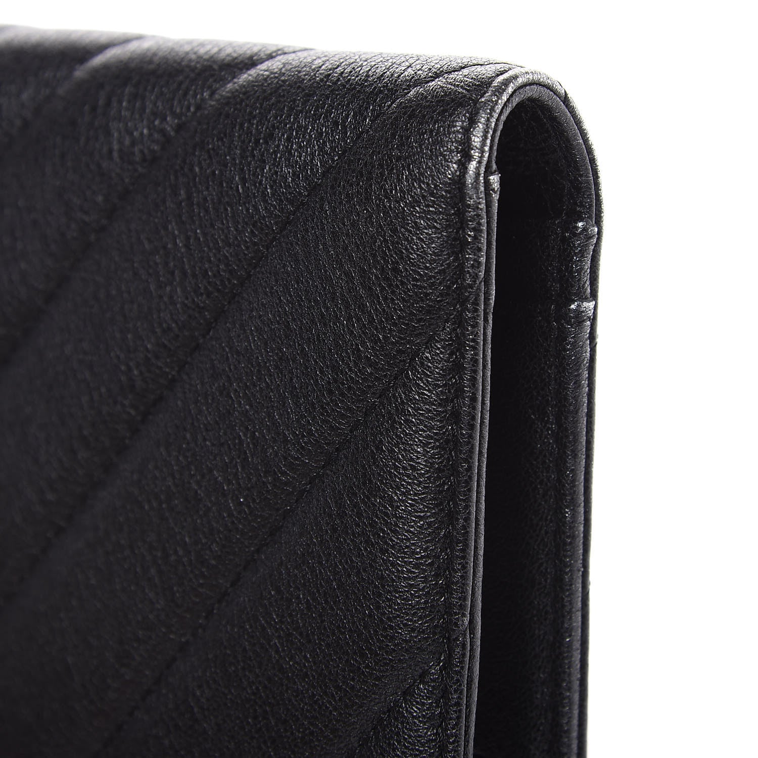 Chanel Shiny Goatskin Chevron Quilted Yen Wallet Black 12 of 15