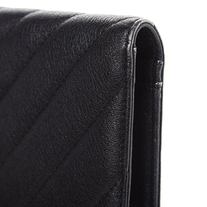 Chanel Shiny Goatskin Chevron Quilted Yen Wallet Black 12 of 15