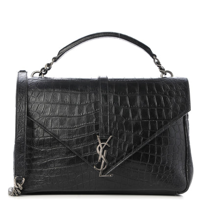 Saint Laurent Calfskin Crocodile Embossed Monogram Large College Satchel Black 1 of 8
