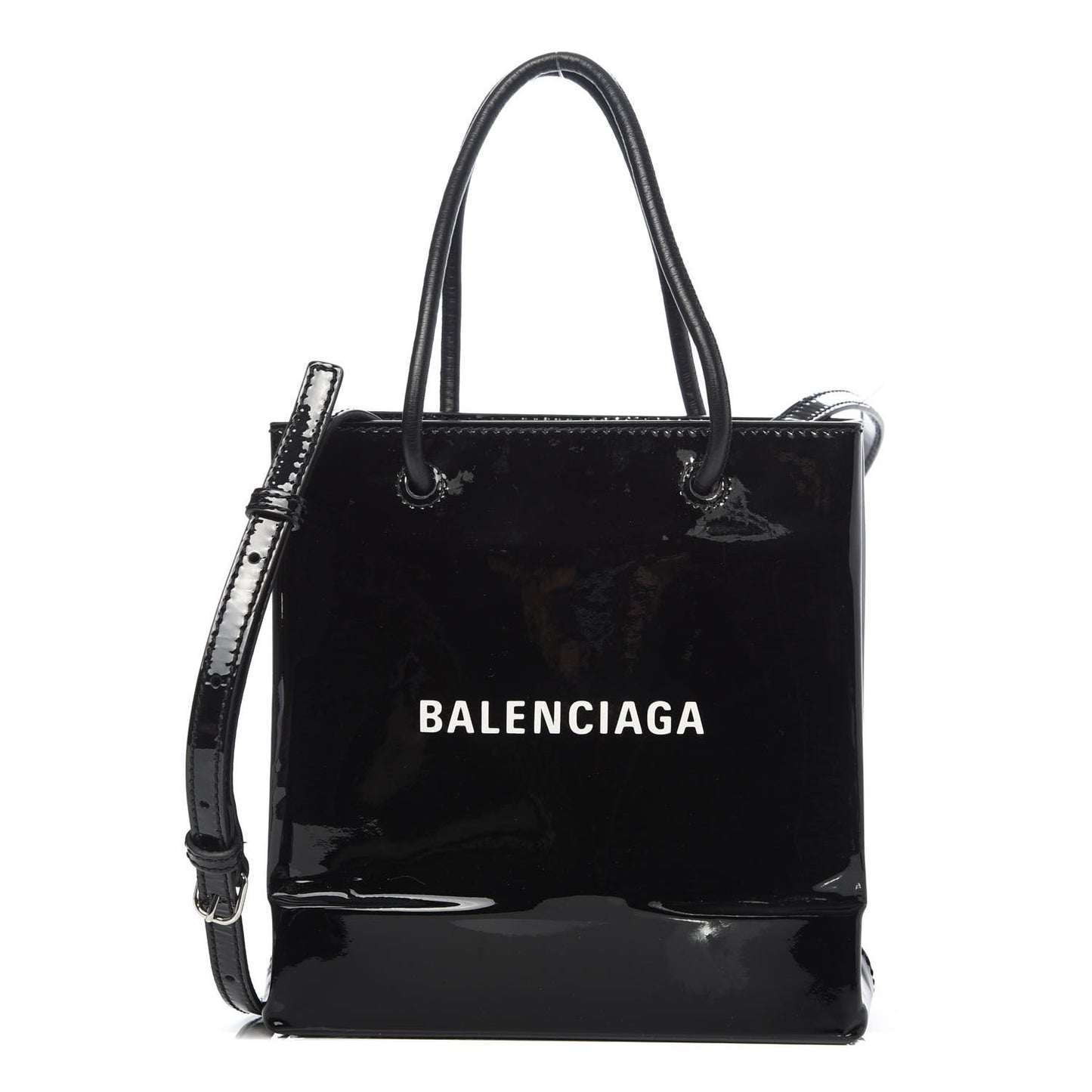 Patent Calfskin Logo Shopping Tote XXS Black