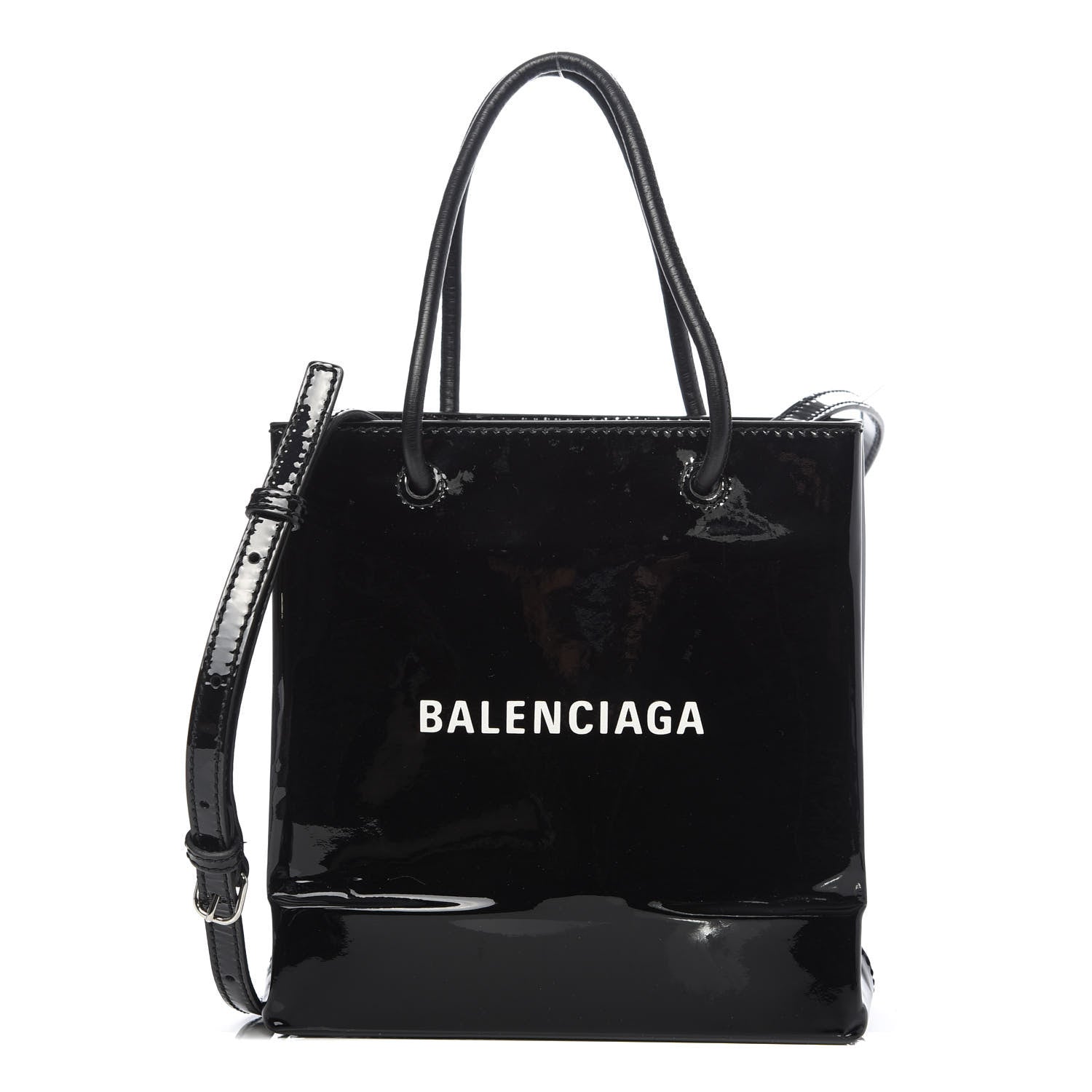 Balenciaga Patent Calfskin Logo Shopping Tote XXS Black 1 of 10