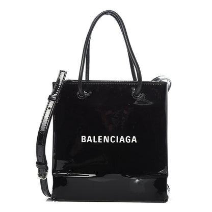 Balenciaga Patent Calfskin Logo Shopping Tote XXS Black 1 of 10
