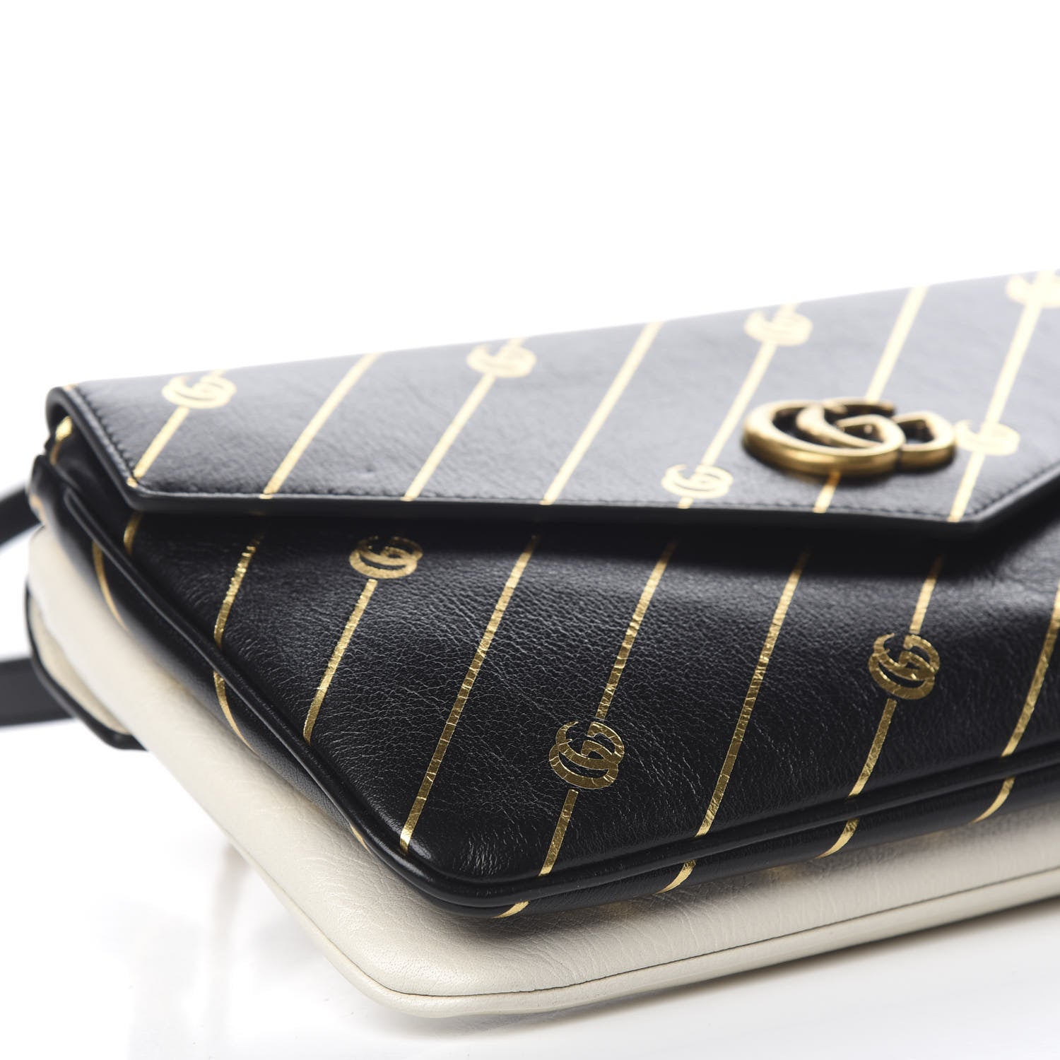 Gucci Calfskin Diagonal GG Medium Thiara Double Envelope Shoulder Bag Black White 8 of 11