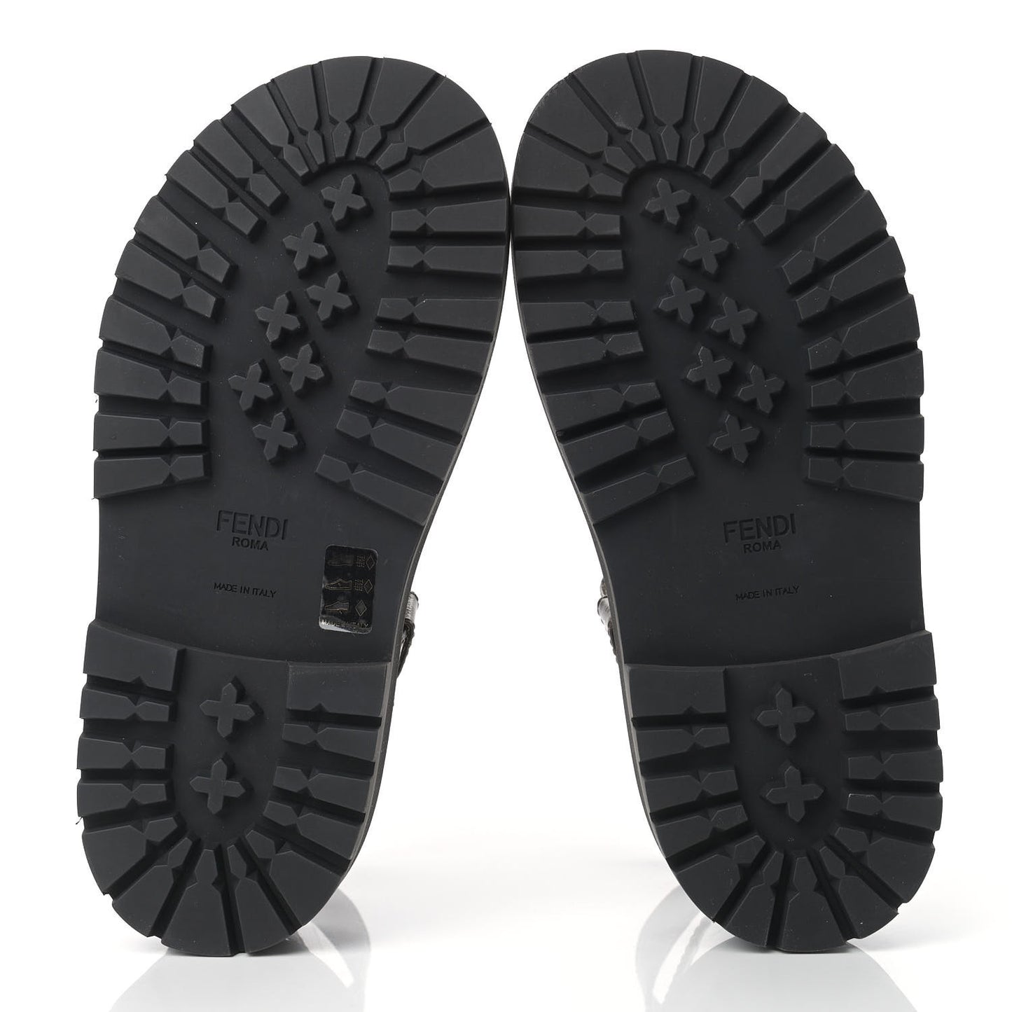 Vernice High-Tech Glazed Fabric FF Lug Sole Platform Sandals 39 Black Tobacco Moro