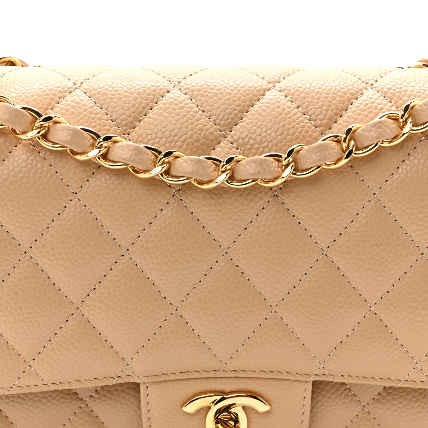 Caviar Quilted Medium Double Flap Beige Clair