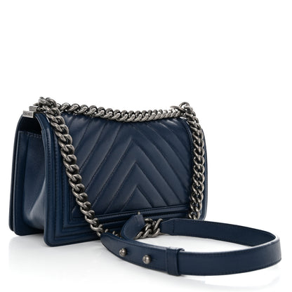 Chanel Caviar Chevron Quilted Medium Boy Flap Navy 3 of 10