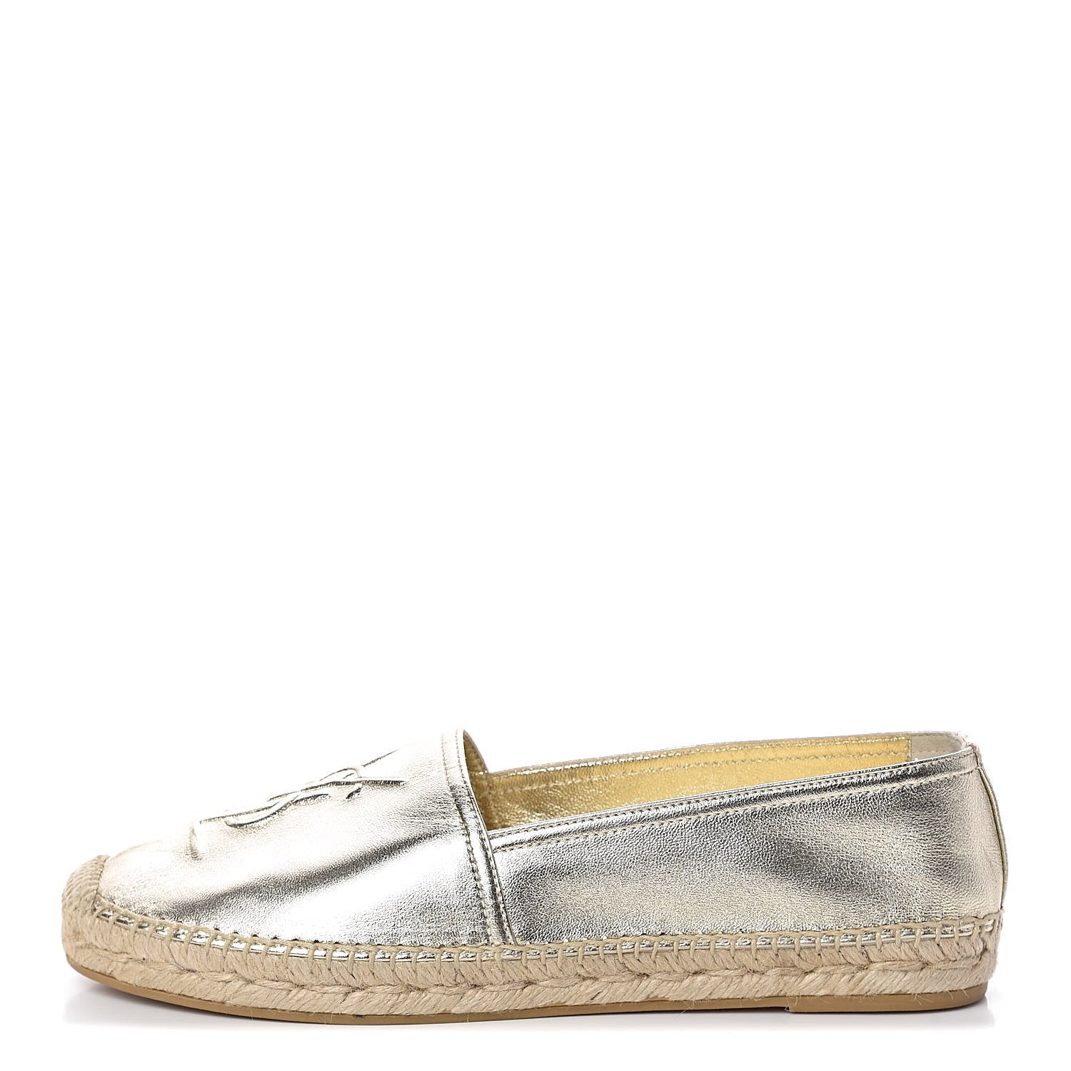 Saint Laurent Metallic Lambskin Monogram Espadrilles 39.5 Platino 1 of 8